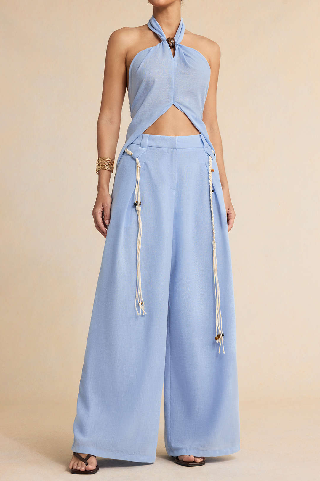 "Belted Tassel WIde Leg Pants"