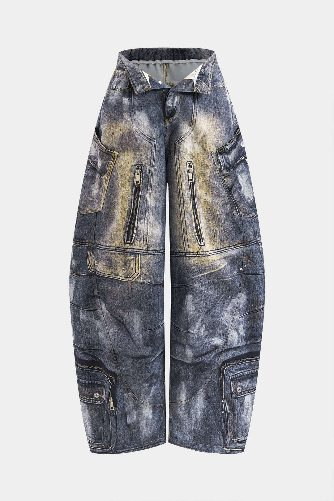 "Abstract Print Pocket Barrel Trousers"