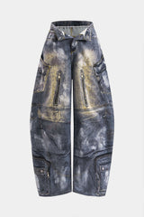 "Abstract Print Pocket Barrel Trousers"