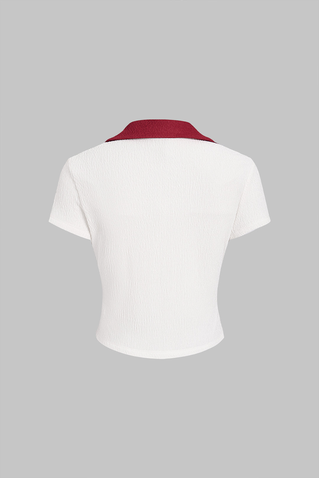 "Contrast Trim Textured Button Short Sleeve Top"