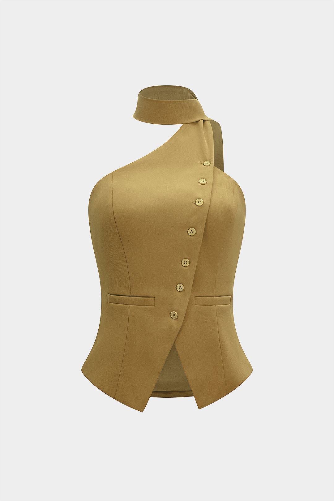 "Button Halter Neck Backless Tank Top"