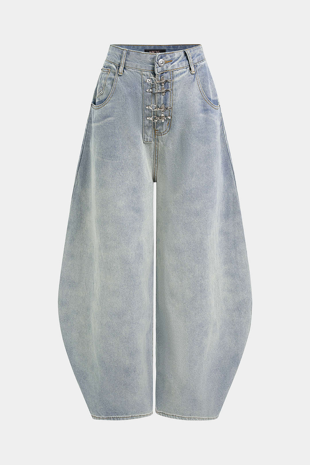 "Denim Metallic Buckle Wide Leg Jeans"