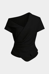 "Asymmetrical One Shoulder Ruched Top"