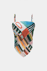 "Abstract Geometric Print Knotted Cami Top"