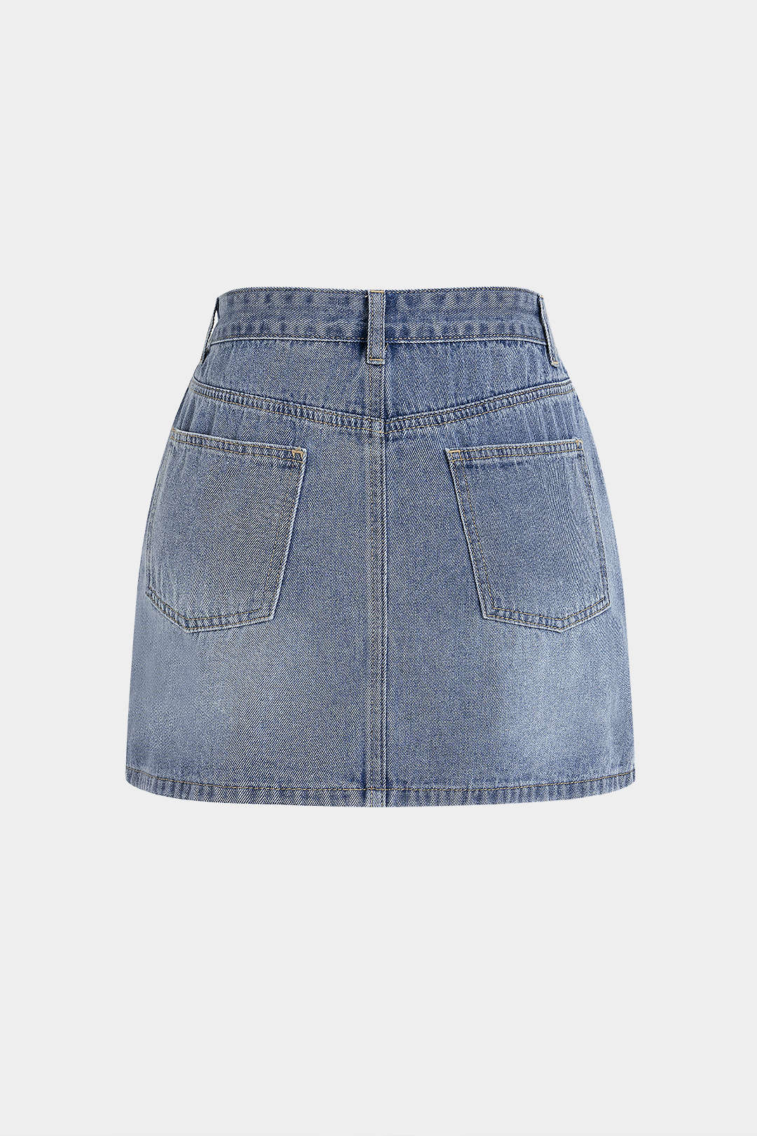 "Denim Crossed Asymmetrical Ruched Skirt"