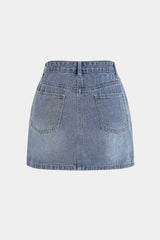 "Denim Crossed Asymmetrical Ruched Skirt"