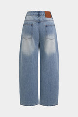 "Denim Asymmetrical Frayed Ripped Wide Leg Jeans"