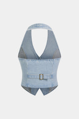 "Denim Halter Neck Metallic Vest"
