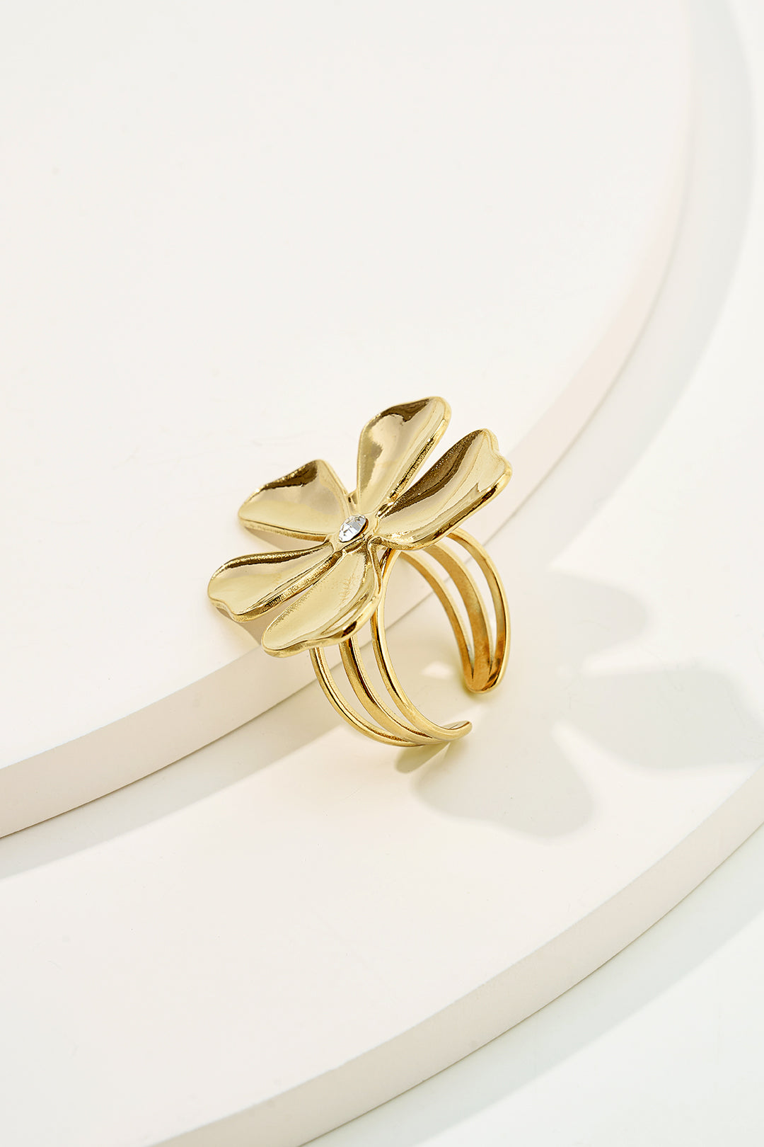 "Alloy 3D Flower Rhinestone Ring"