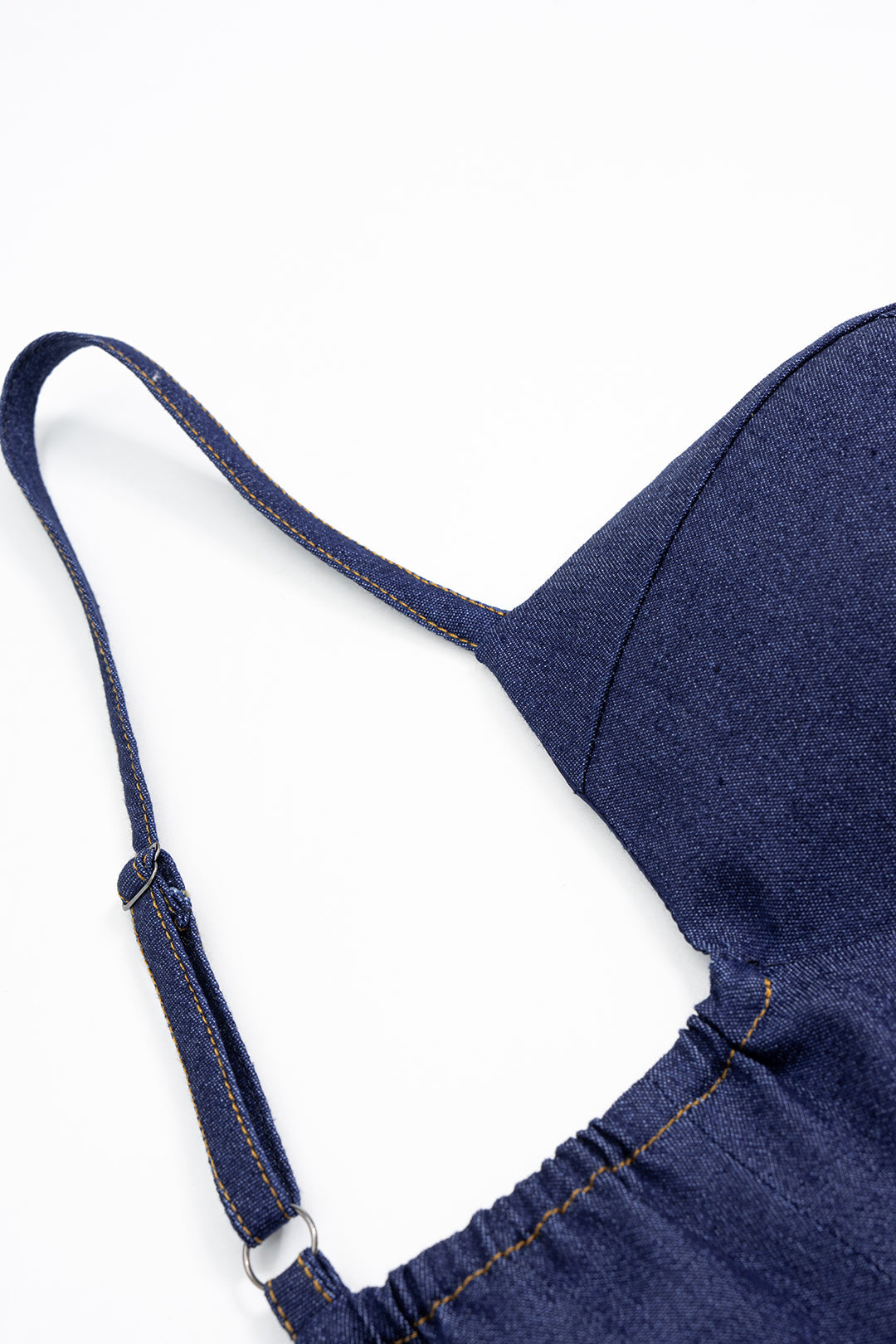 "Denim Asymmetrical Ruched Bustier Belted Zipper Maxi Dress"