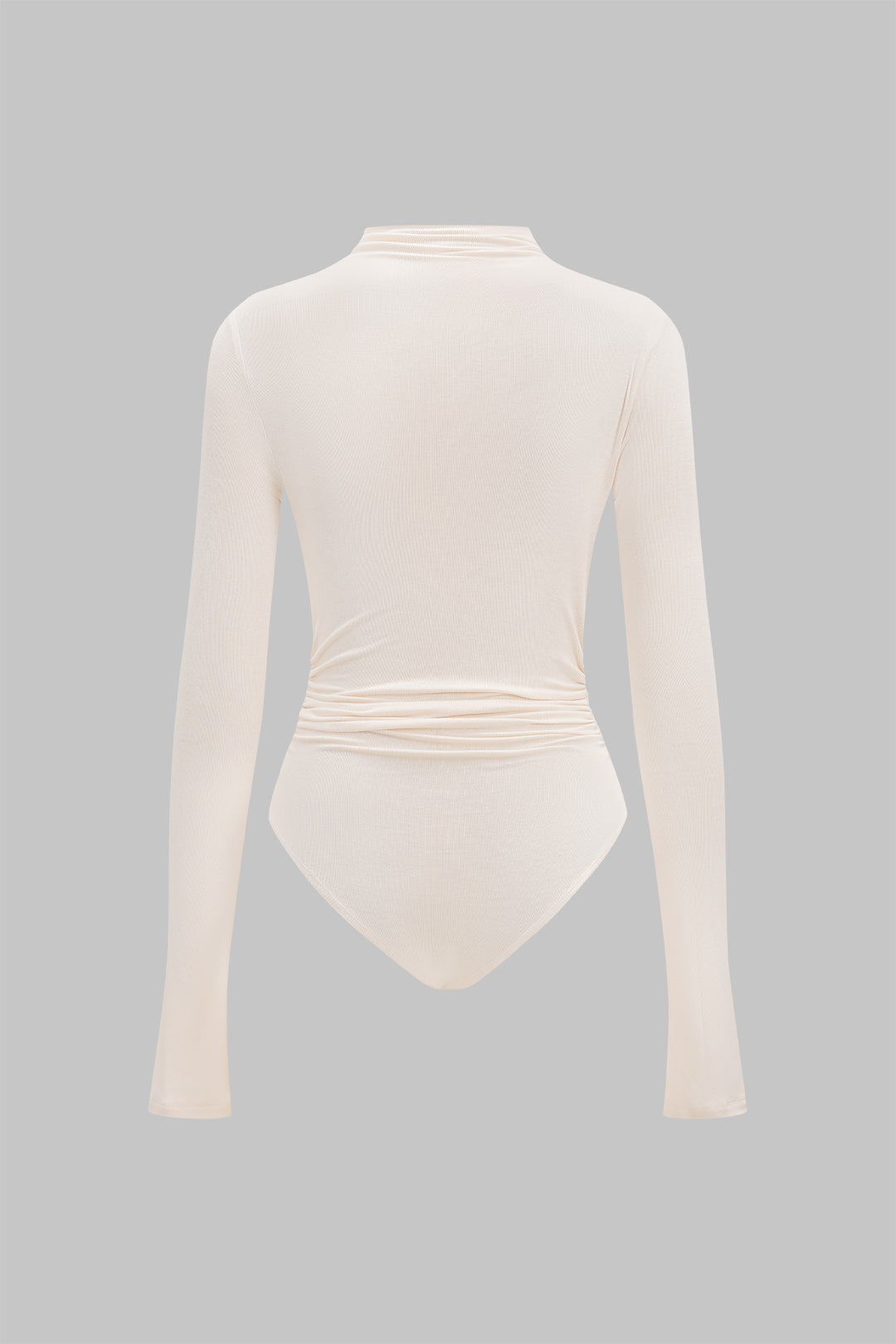 "Asymmetrical Button Ruched Long Sleeve Bodysuit"