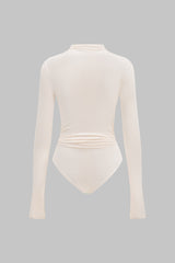 "Asymmetrical Button Ruched Long Sleeve Bodysuit"
