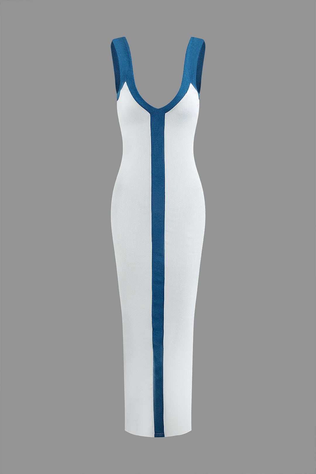 "Colorblock V-neck Ribbed Split Maxi Dress"