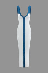 "Colorblock V-neck Ribbed Split Maxi Dress"