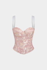 "Contrast Jacquard Corset Zipper Cami Top"