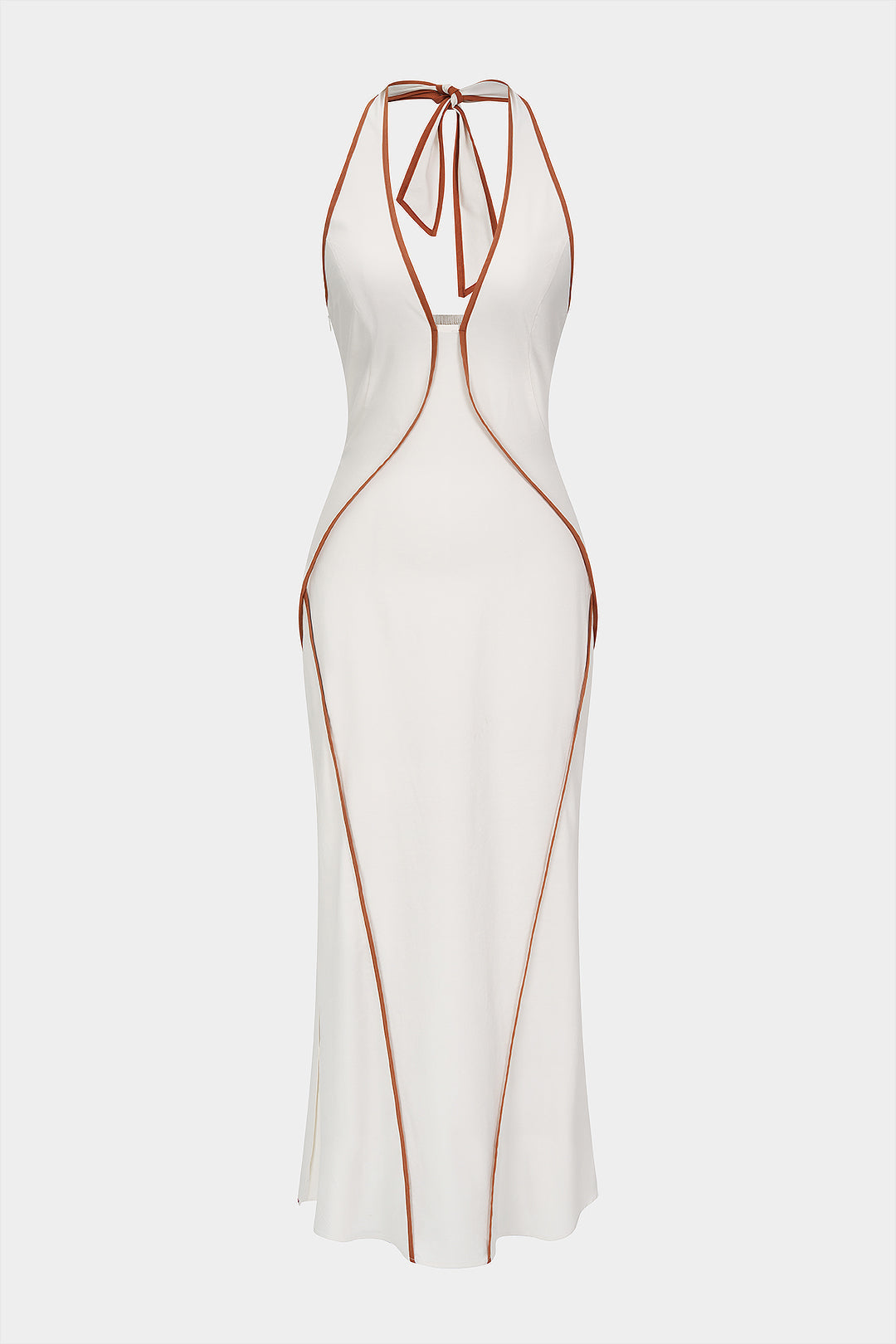 "Contrast Binding Halter V-Neck Sleeveless Midi Dress"
