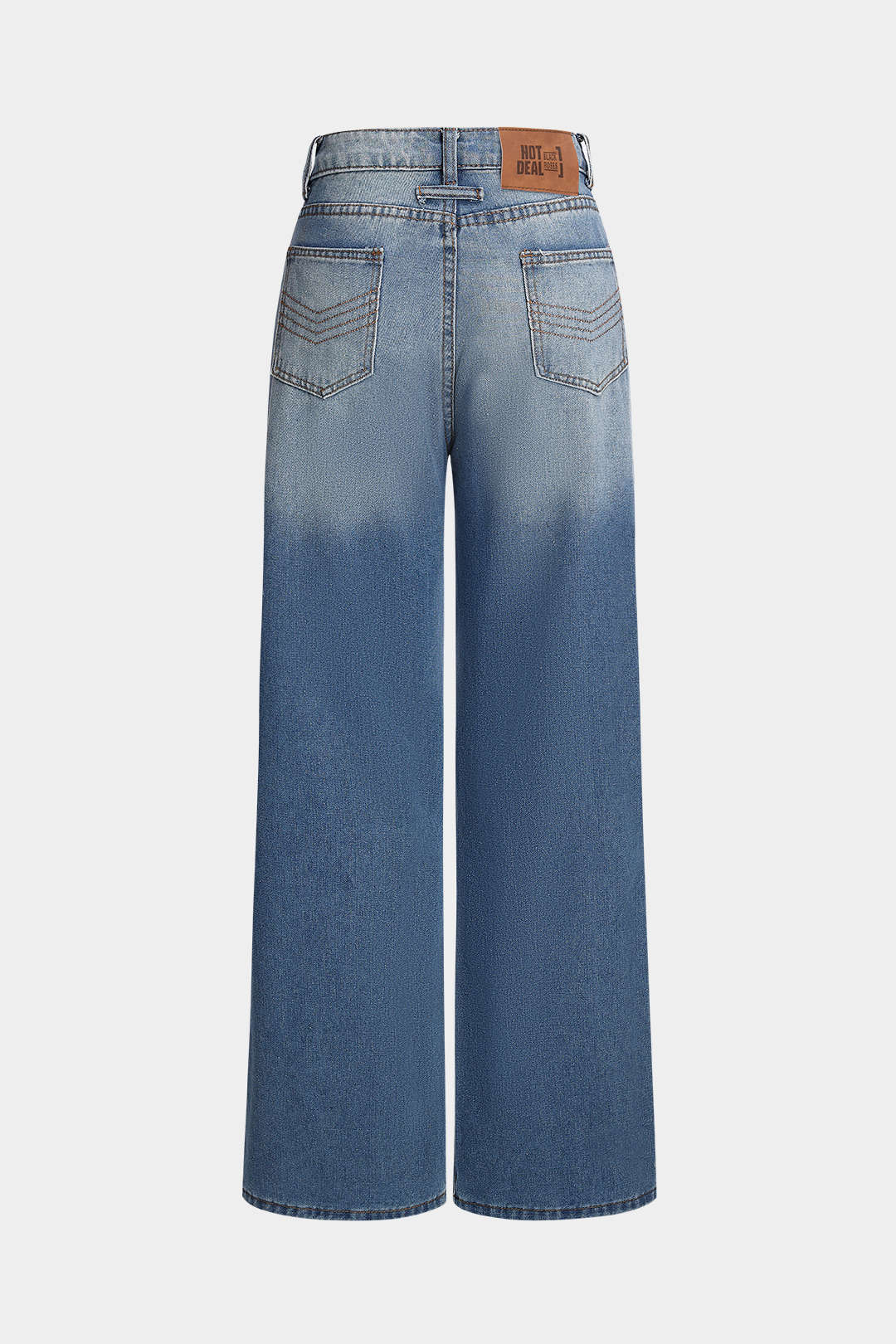 "Denim Button High Waist Straight Leg Jeans"