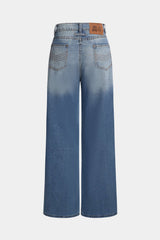 "Denim Button High Waist Straight Leg Jeans"