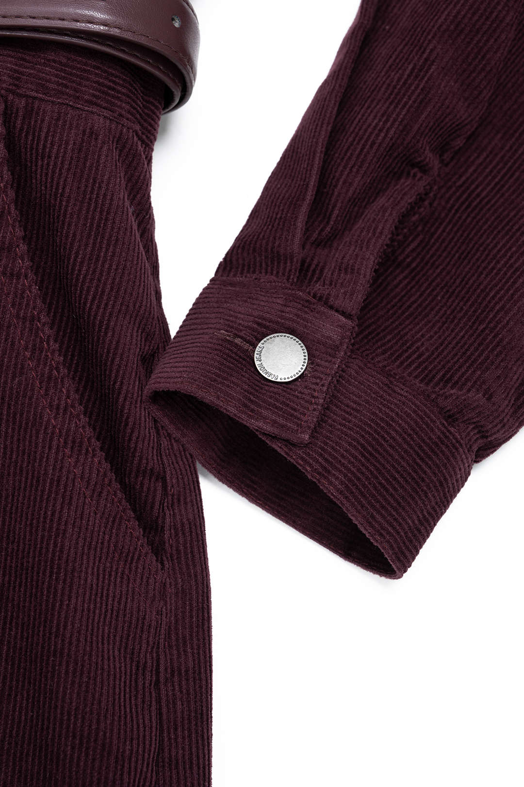 "Corduroy Notched Lapel Button Pocket Belted Long Sleeve Midi Dress"