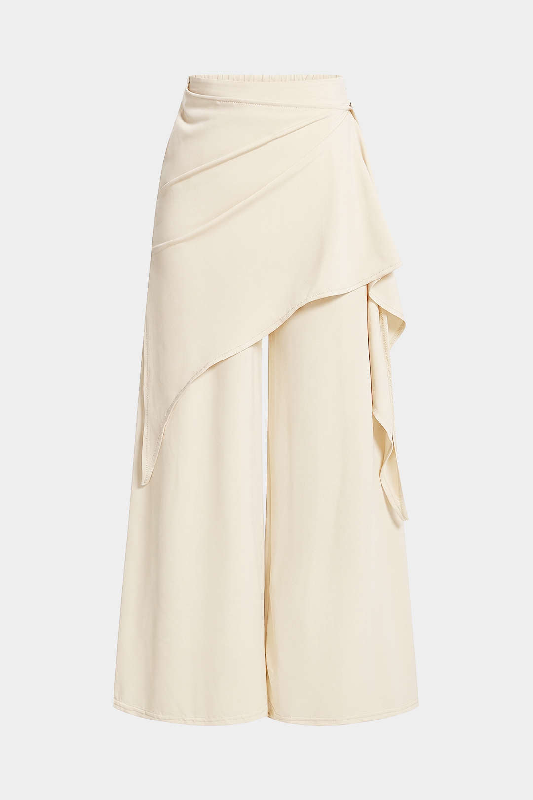 "Asymmetrical Ruched Tie-Up Wide Leg Pants"