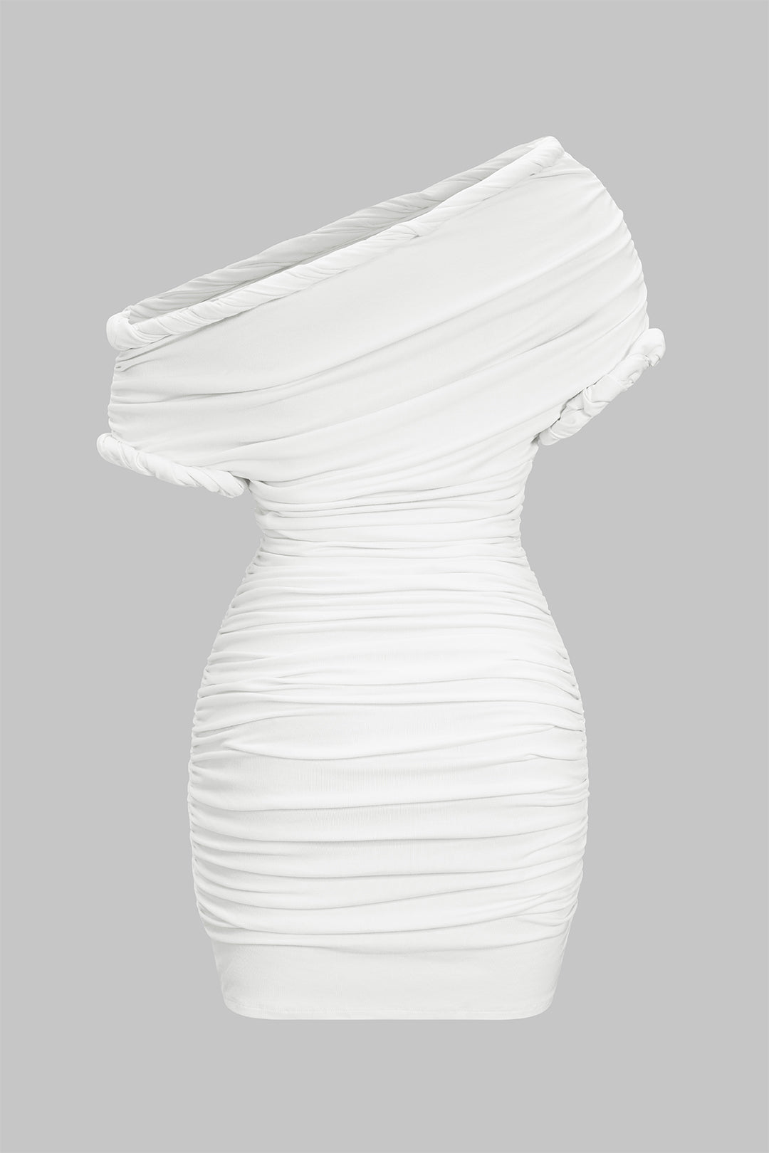 "Asymmetrical Ruched Twist Knot Short Sleeve Mini Dress"