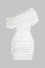 "Asymmetrical Ruched Twist Knot Short Sleeve Mini Dress"