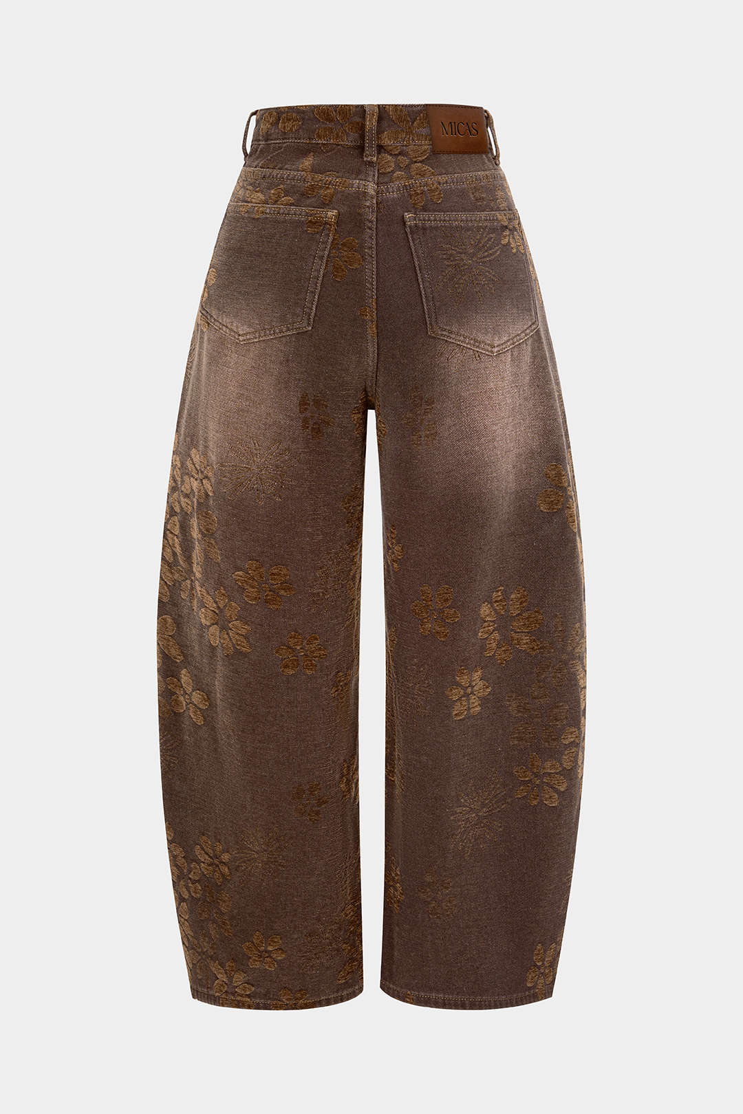 "Denim Floral Print High-Waist Pocket Jeans"