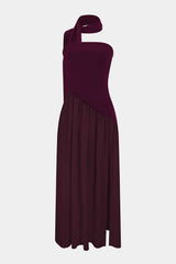 "Contrast Satin Ruched Slit Strapless Maxi Dress"