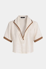 "Contrast Binding Lapel V-Neck Short-Sleeve Shirt"
