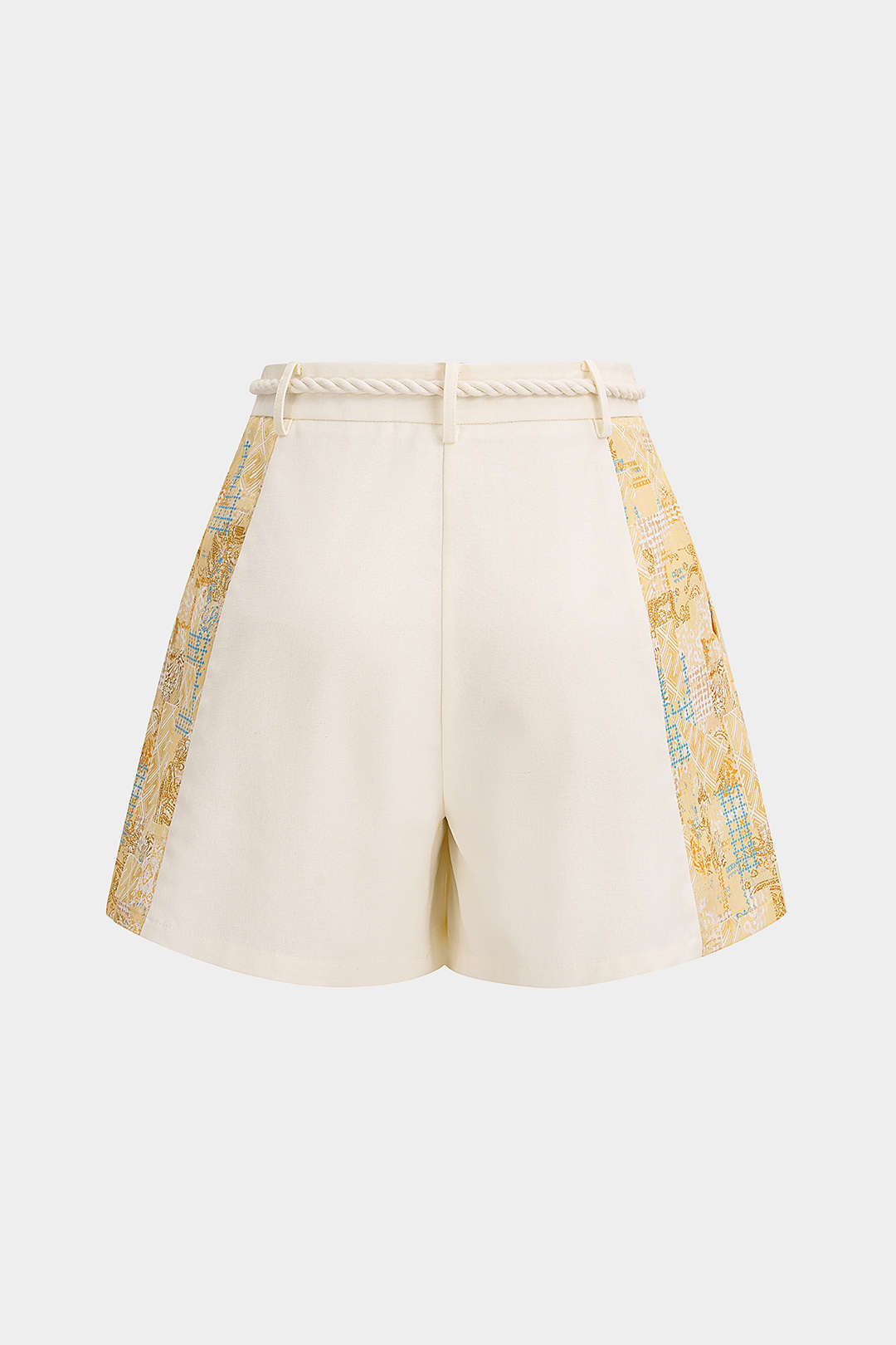 "Contrast Print Linen Wide Leg Shorts"