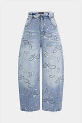 "Denim Floral Print Jeans"