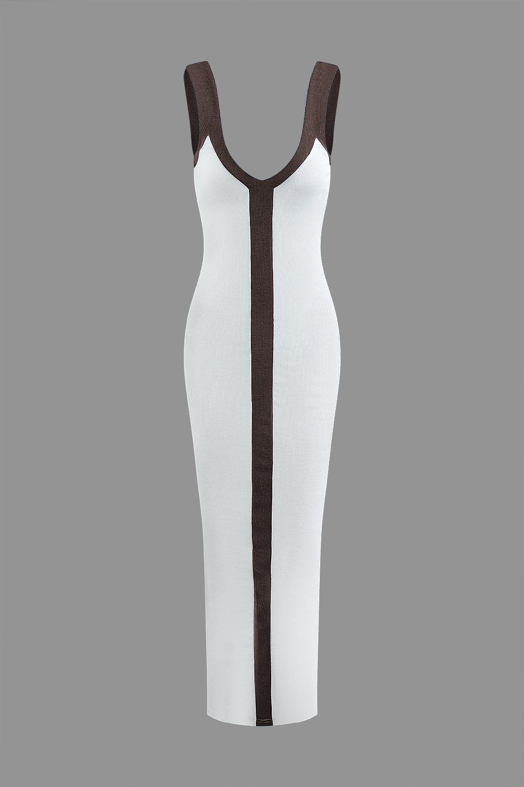 "Colorblock V-neck Ribbed Split Maxi Dress"