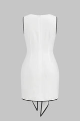 "Contrast Binding Round Neck Tie Front Sleeveless Mini Dress"