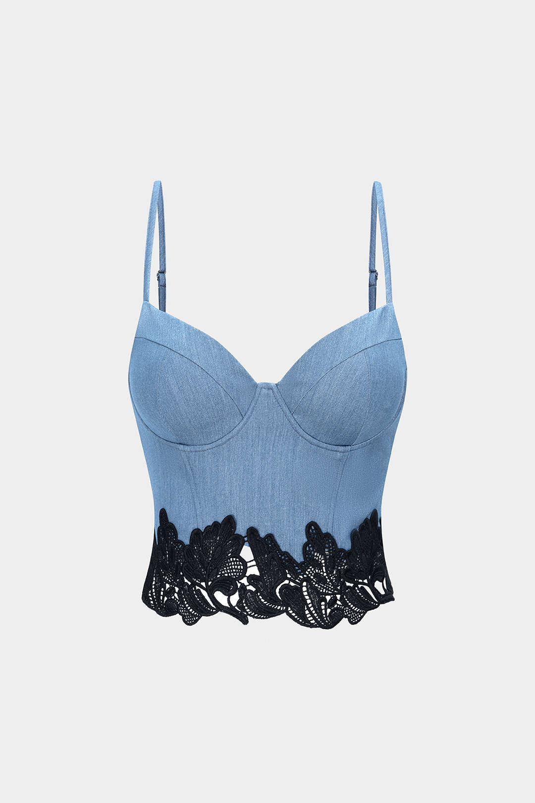 "Denim Lace Trim Zipper Cami Top"