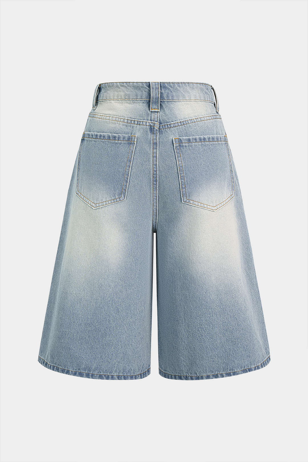"Denim Contrast Frayed Button Shorts"