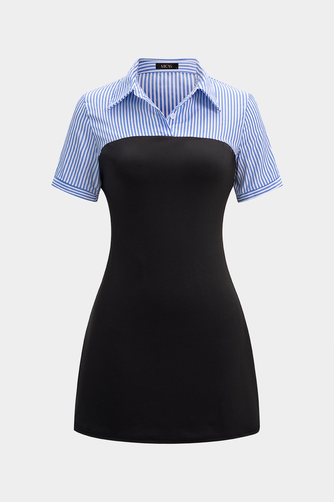 "Contrast Stripes Print Short Sleeve Mini Dress"