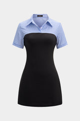 "Contrast Stripes Print Short Sleeve Mini Dress"
