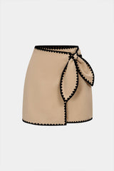 "Contrast Binding Asymmetrical Knotted Skirt"