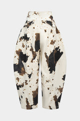 "Denim Abstract Splatter Print Wide Leg Jeans"