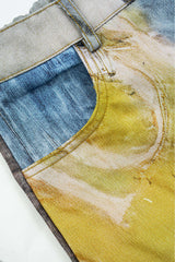 "Abstract Print Button Wide Leg Trousers"