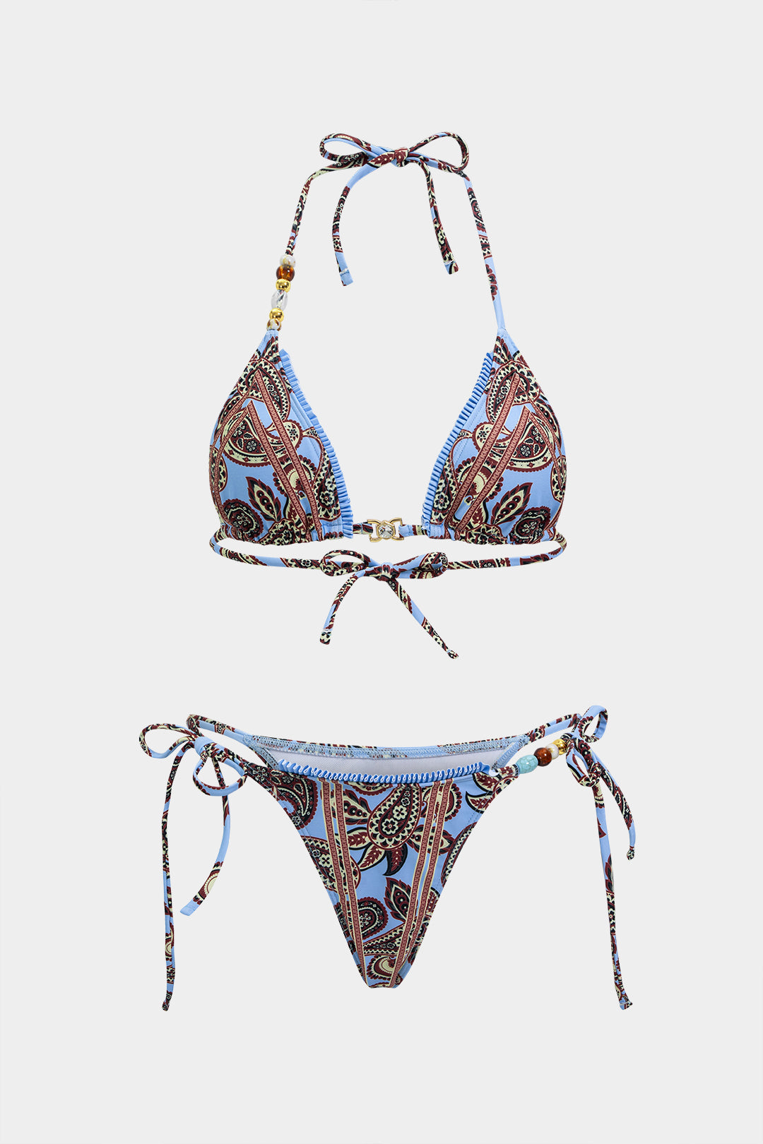 "Bohemian Print Backless Tie-Up Bikini Set"
