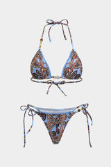"Bohemian Print Backless Tie-Up Bikini Set"