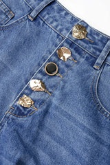 "Denim Irregular Metallic Button Pocket Balloon Jeans"