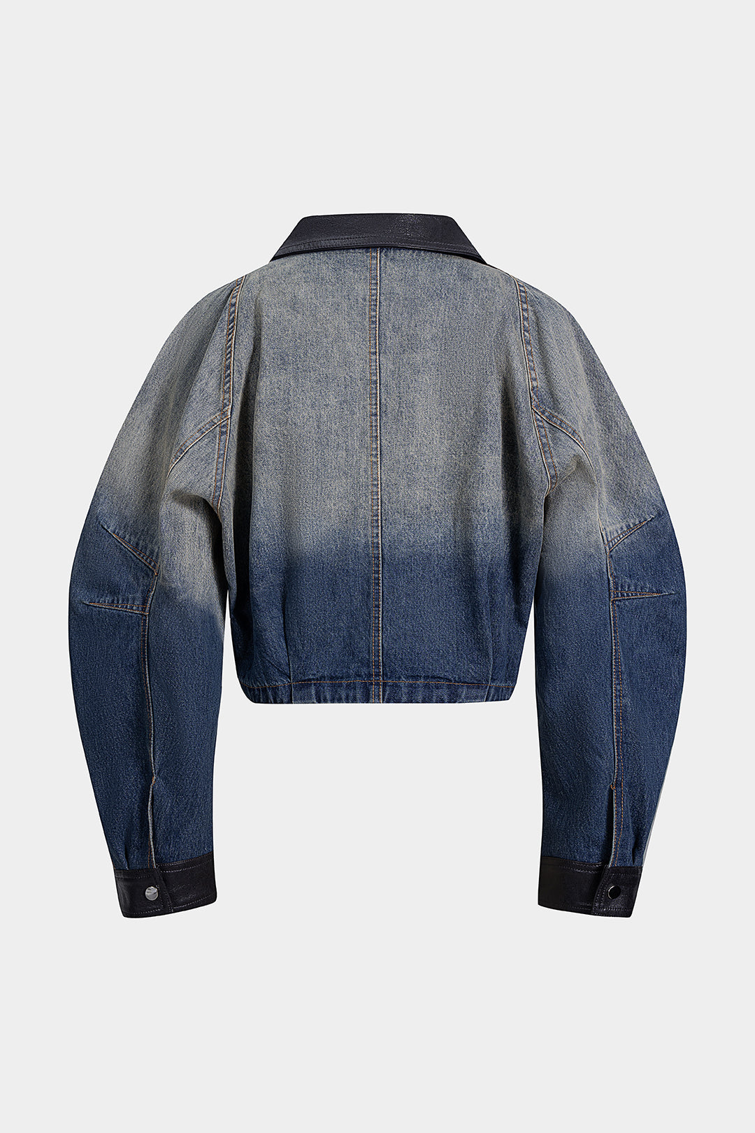 "Denim Faux Leather Patchwork Outerwear"