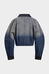 "Denim Faux Leather Patchwork Outerwear"