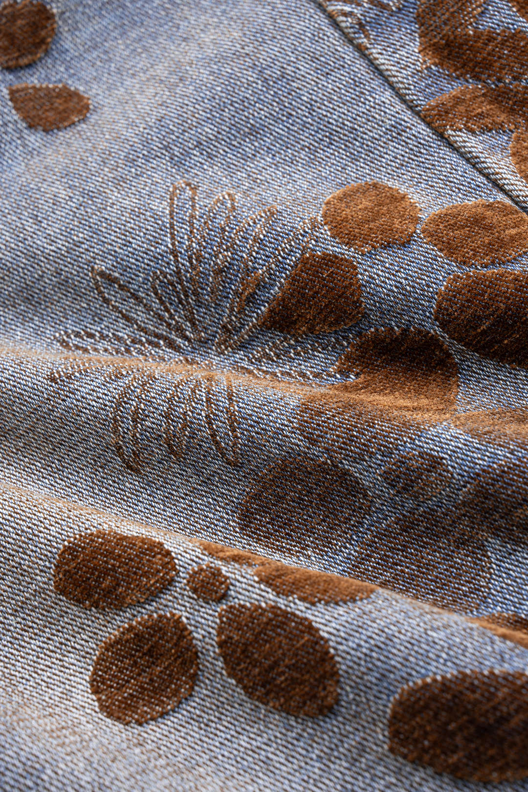 "Denim Floral Print High-Waist Pocket Jeans"