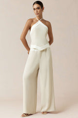 "Contrast Drawstring Wide Leg Pants"