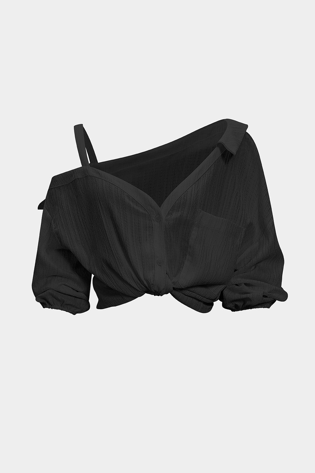"Button Asymmetrical Backless Long-Sleeve Shirt"