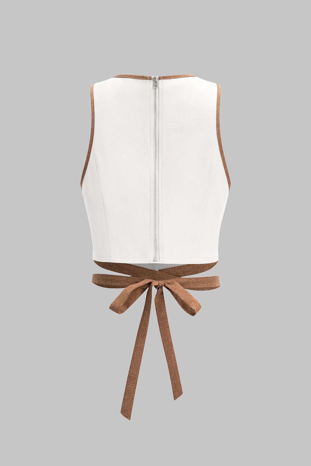 "Contrast Binding Round Neck Tie-Up Tank Top"