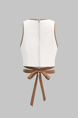 "Contrast Binding Round Neck Tie-Up Tank Top"